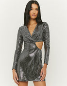 Tally Weijl Cut Out Sequined Mini Dress Grey front view