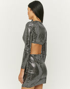 Tally Weijl Cut Out Sequined Mini Dress Grey model front view