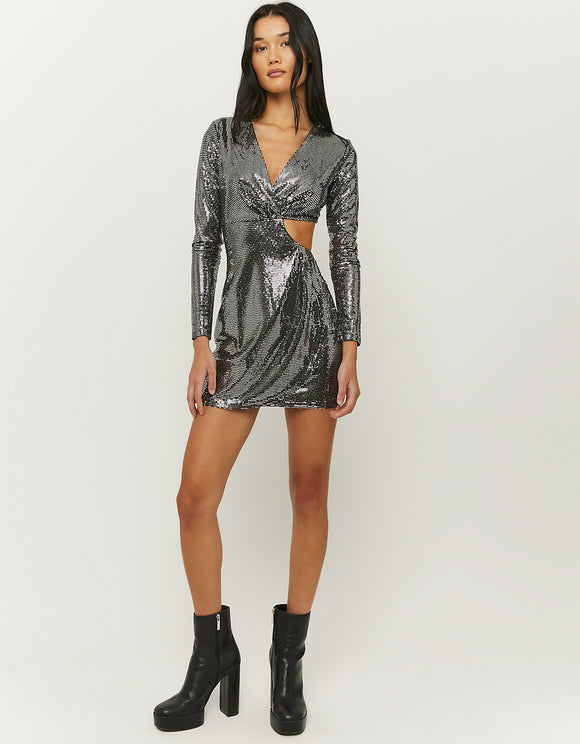 Tally Weijl Cut Out Sequined Mini Dress Grey back view