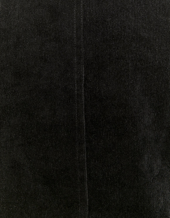 Ladies Black Mini Cord Dress-Close Up View