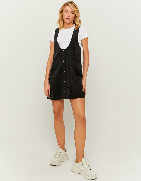 Ladies Black Mini Cord Dress-Model Full Front View
