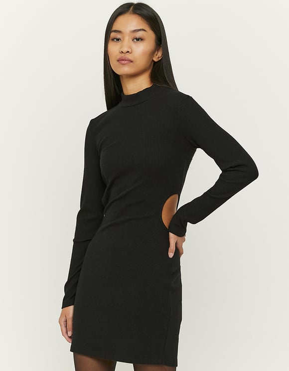 Ladies Black Cut Out Ribbed Mini Dress-Side View