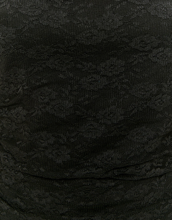 Ladies Pleated Black Mini Dress-Close Up View