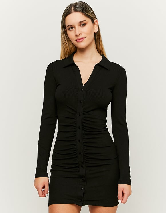 Ladies Black Buttoned Dress-Front View