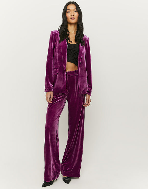 Ladies Purple Velvet Blazer-Model Front View