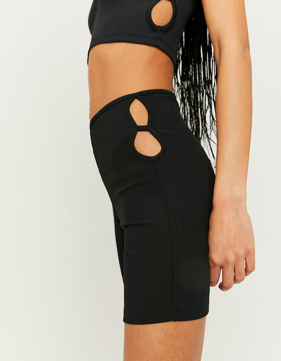 Black Cut Out Cycling Shorts - Model Side View