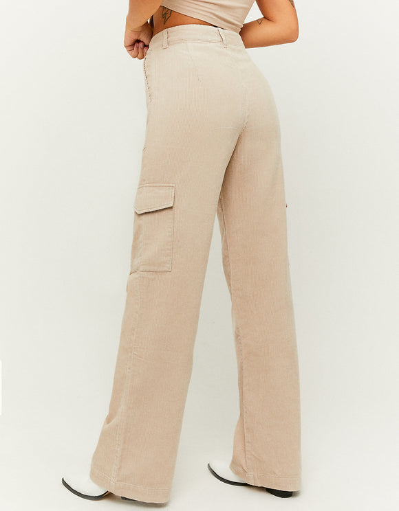 Ladies High Waist Beige Cargo Trousers-Back View