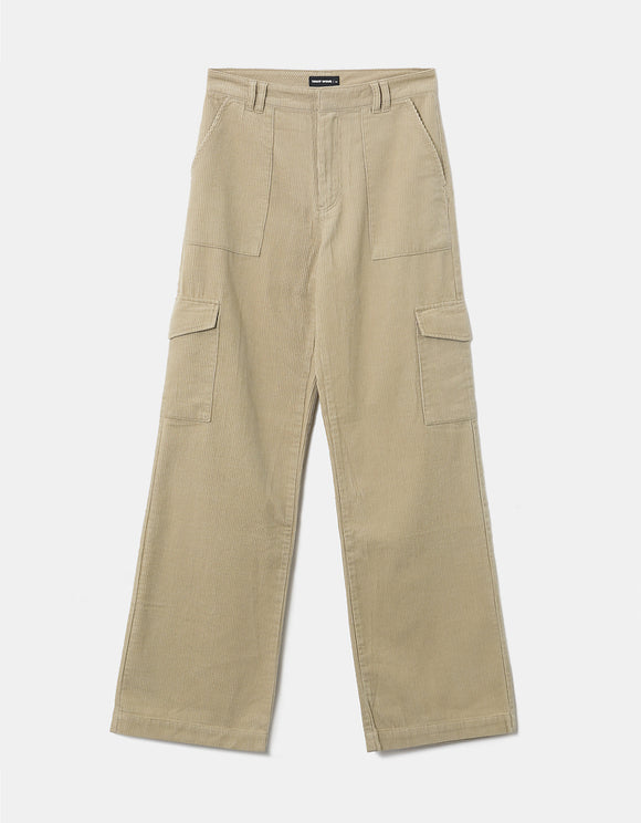 Ladies High Waist Beige Cargo Trousers-Ghost Front View
