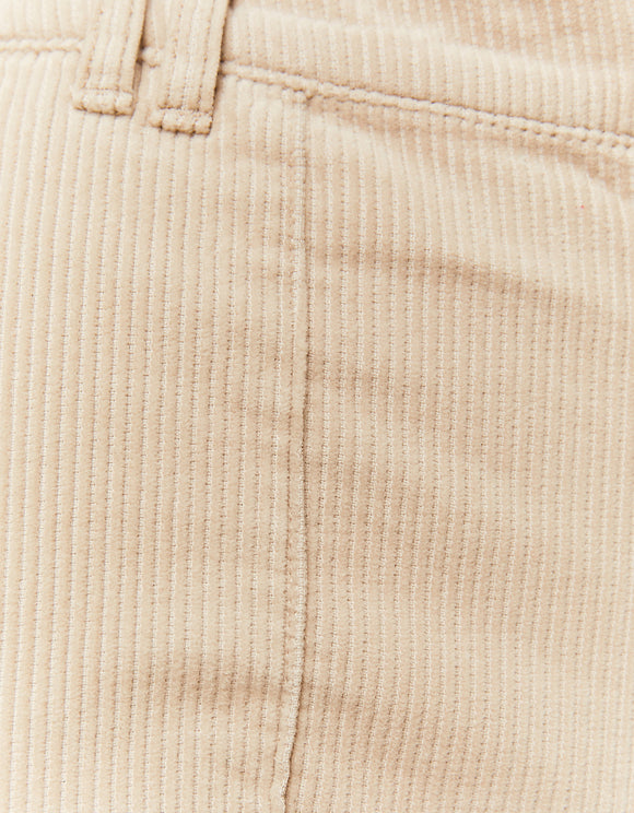 Ladies High Waist Beige Cargo Trousers-Close Up View