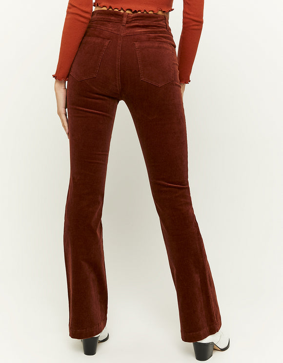Ladies High Waist Brown Flare Cord Trousers-Back View