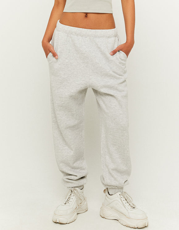 Ladies Basic Grey Joggers-Model Front View