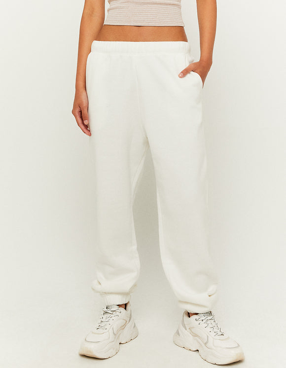 Ladies Basic White Joggers-Model Front View