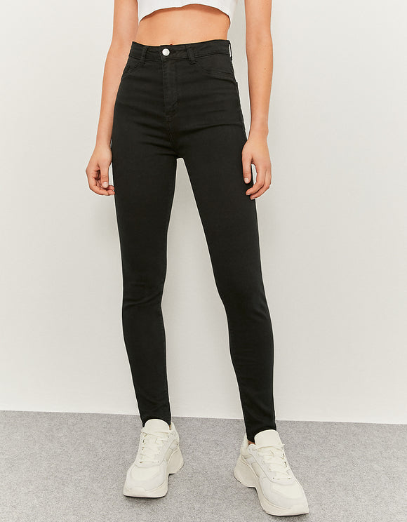 Ladies High Waist Black Skinny Trousers-Front View