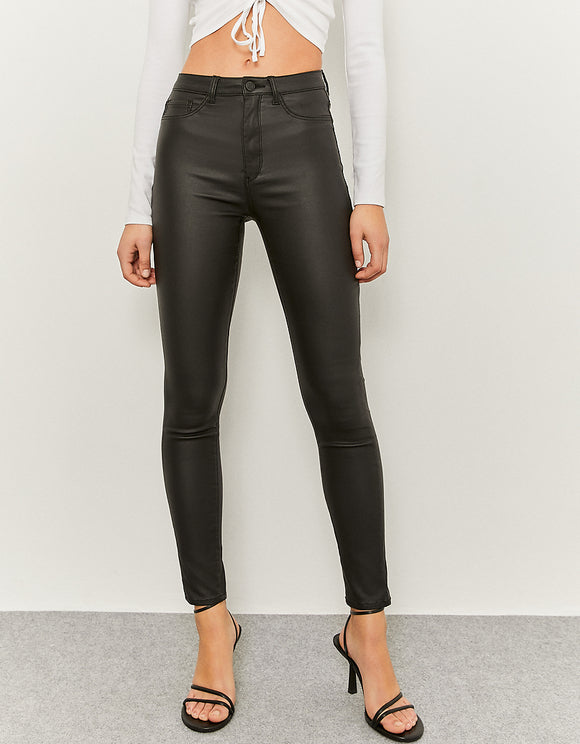 Ladies Black High Waist Push Up Trousers-Front View