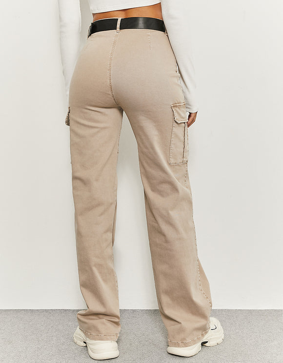 Ladies Beige Cargo Pants with Belt-Back View