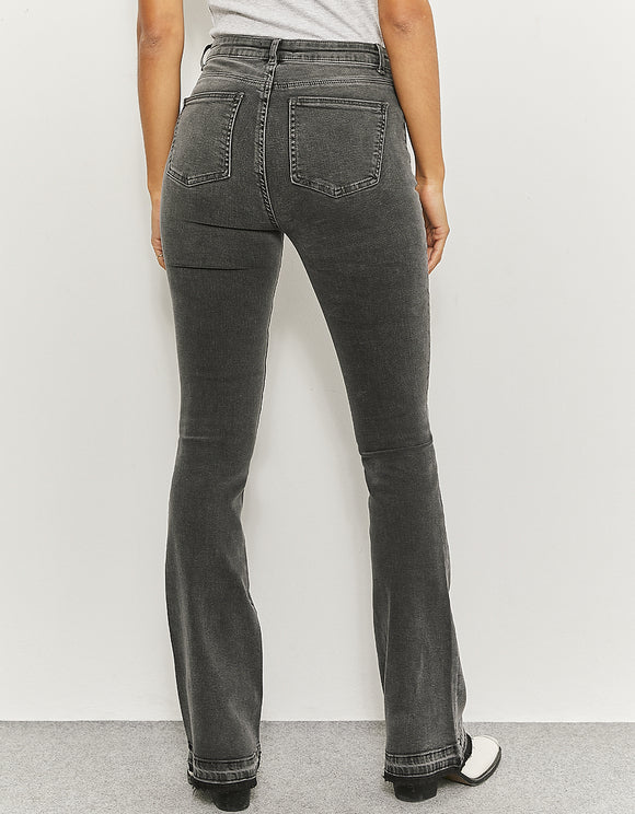 Ladies High Waist Grey Skinny Flare Jeans-Back View