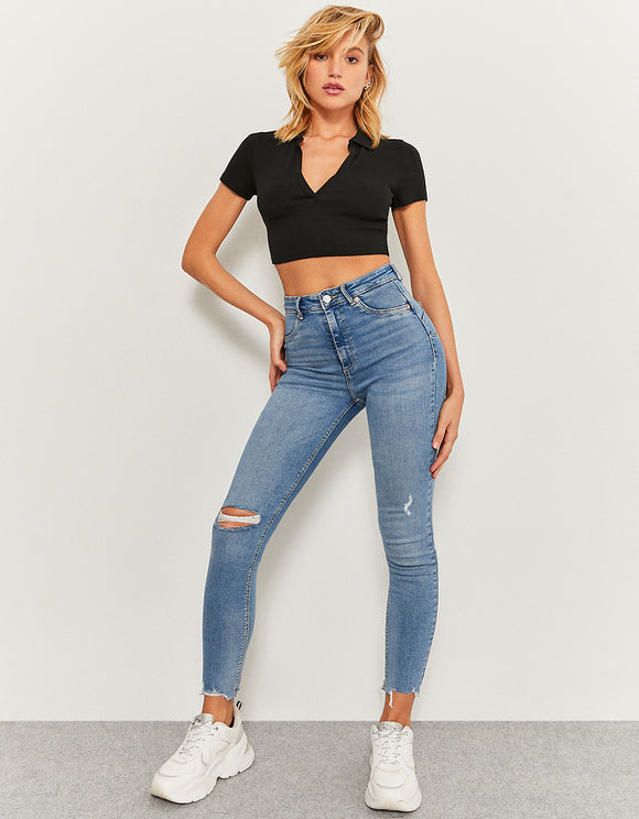 Ladies Denim High Waist Push Up Jeans/Model Front View