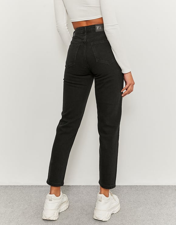 Ladies Black Comfort Stretch Mom High Waist Jeans-Back View