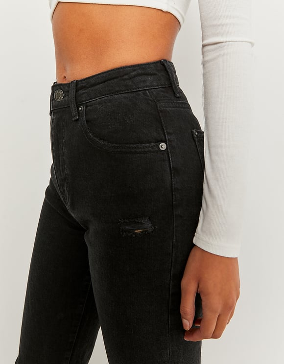 Ladies Black Comfort Stretch Mom High Waist Jeans-Side View