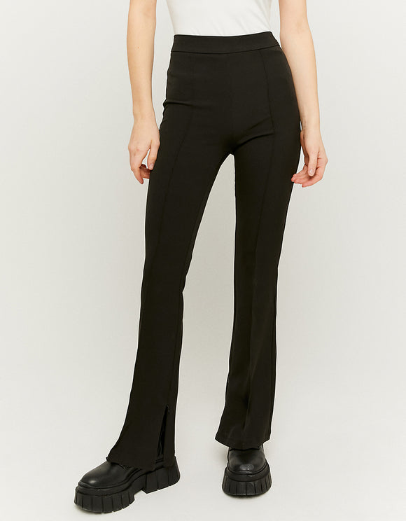 Black High Waist Flare Trousers - Model Front View