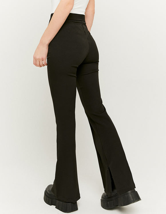 Black High Waist Flare Trousers - Model Rear View