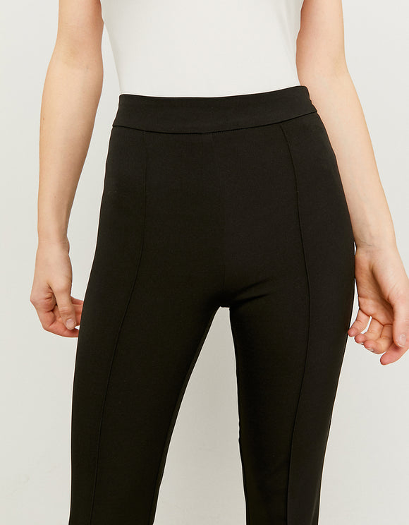 Black High Waist Flare Trousers - Model Close Up