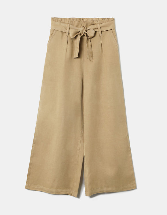 Beige Mid Waist Culotte Trousers - Front View