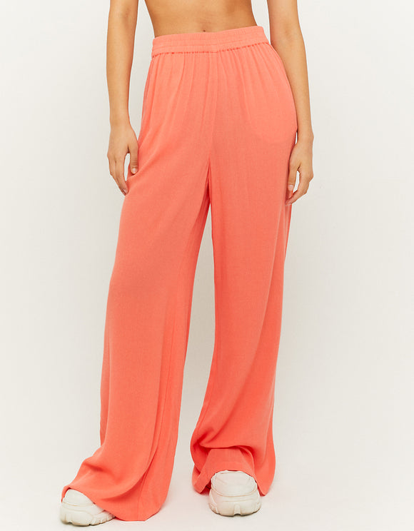 High Waist Straight Plain Trousers - Model Front View