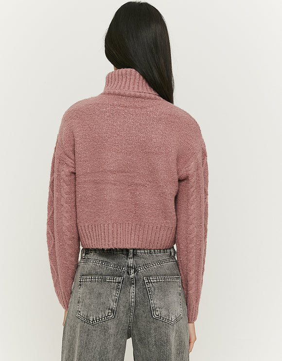Ladies Pink Cable Knit Short Jumper-Back View