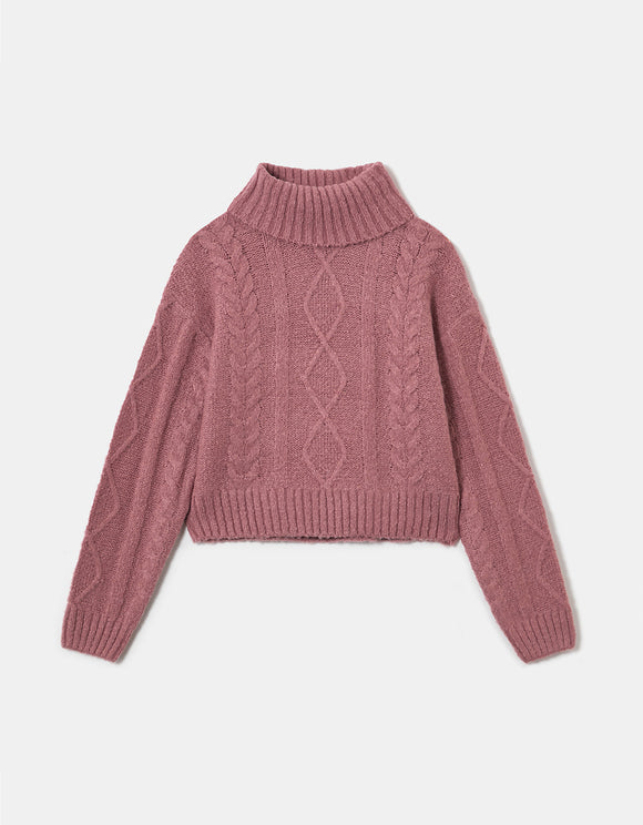 Ladies Pink Cable Knit Short Jumper-Ghost Front View