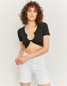Tally Weijl White High Waist Denim Bermuda Shorts White front view