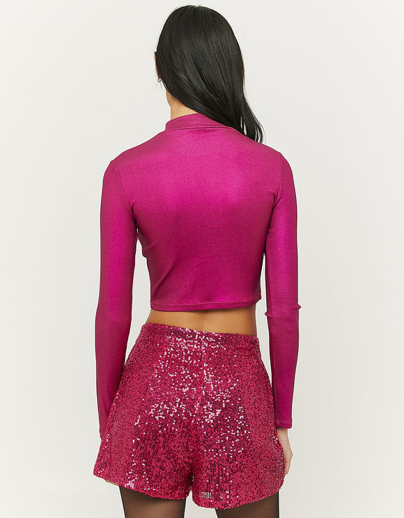 Ladies Pink Short Sequined Shorts-Back View
