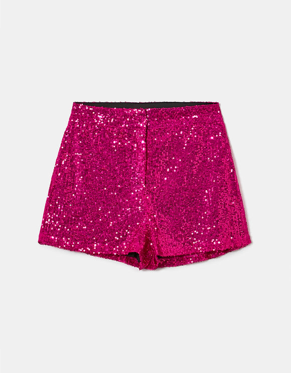 Ladies Pink Short Sequined Shorts-Ghost Front View