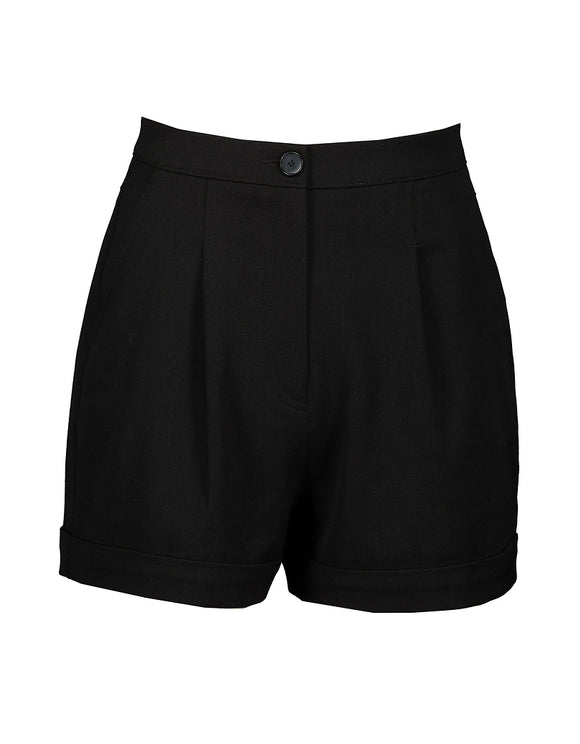 Women's High Waist Black Shorts Front View