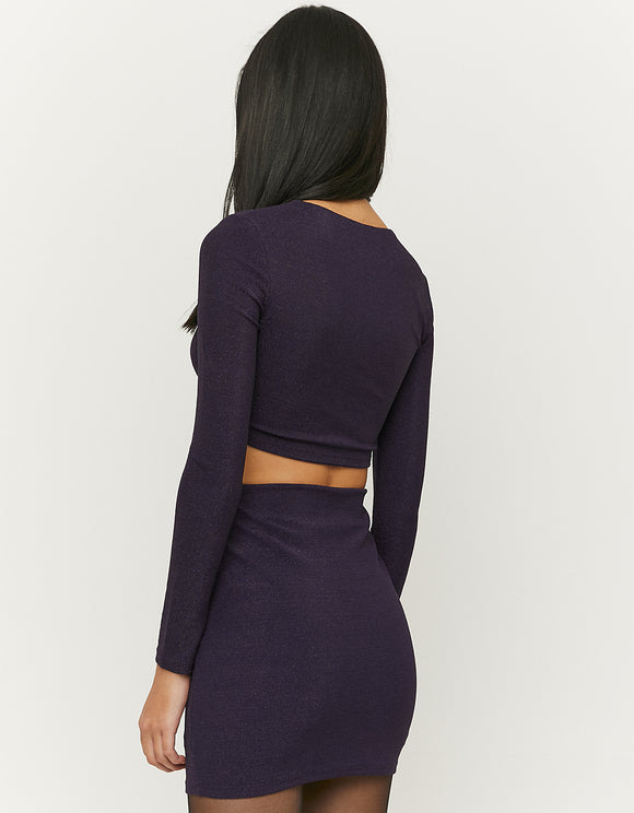 Ladies Short Lurex Purple Skirt-Back View