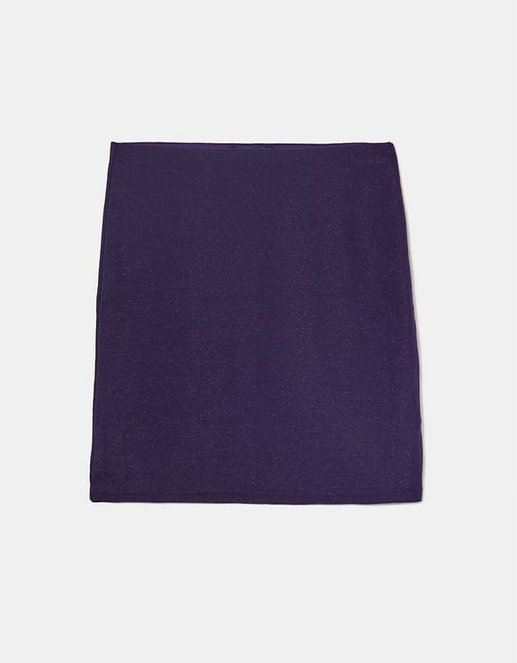 Ladies Short Lurex Purple Skirt-Ghost Front View