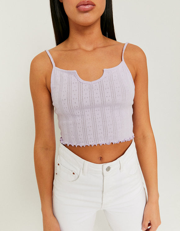 Ladies Purple Sleeveless Crop Top-Model Close Up Front View