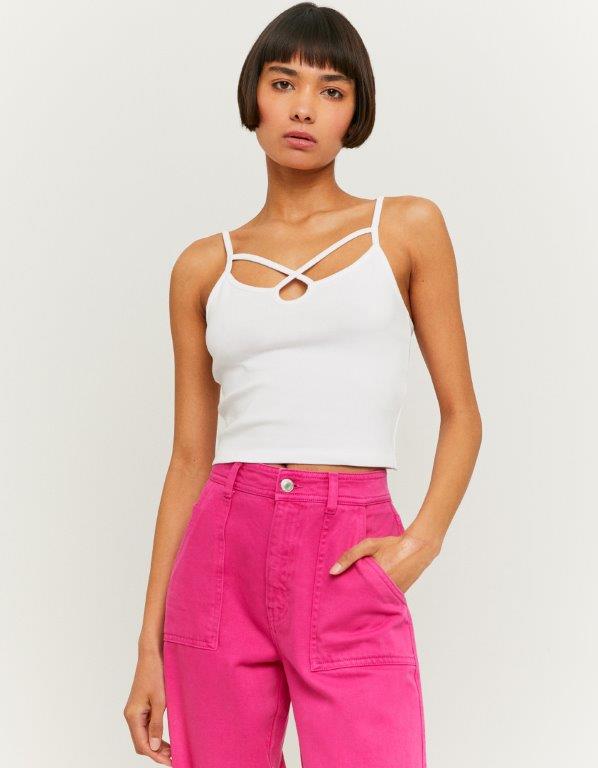 White Cropped Top - Model Front View