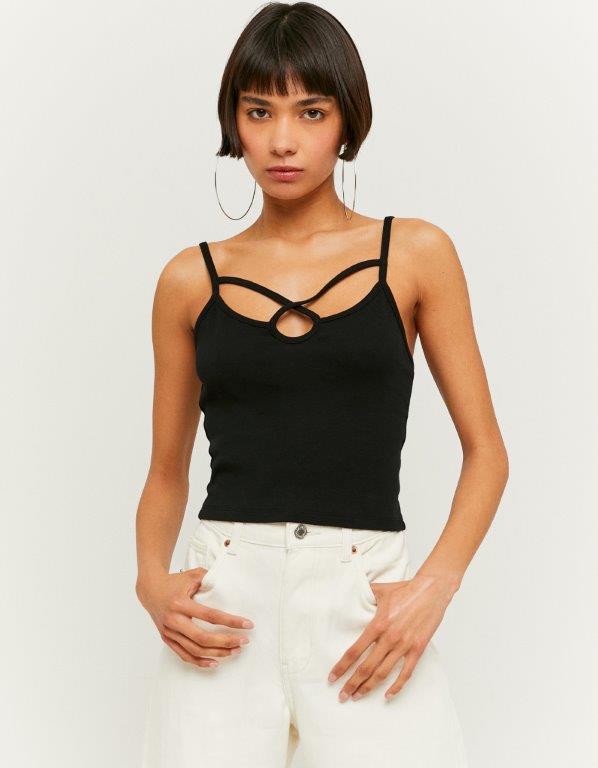 Black Cropped Top - Model Front View