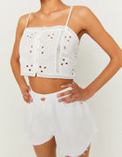 Tally Weijl White Cropped Embroidery Top White detail view