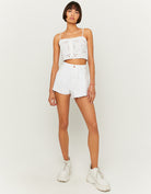 Tally Weijl White Cropped Embroidery Top White back view