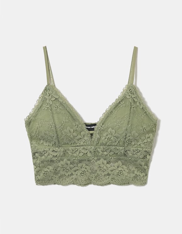 Ladies Green Bralet With Lace-Front View