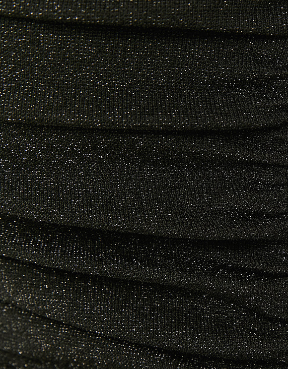 Ladies Black Lurex Gathered Cropped Top-Close Up View