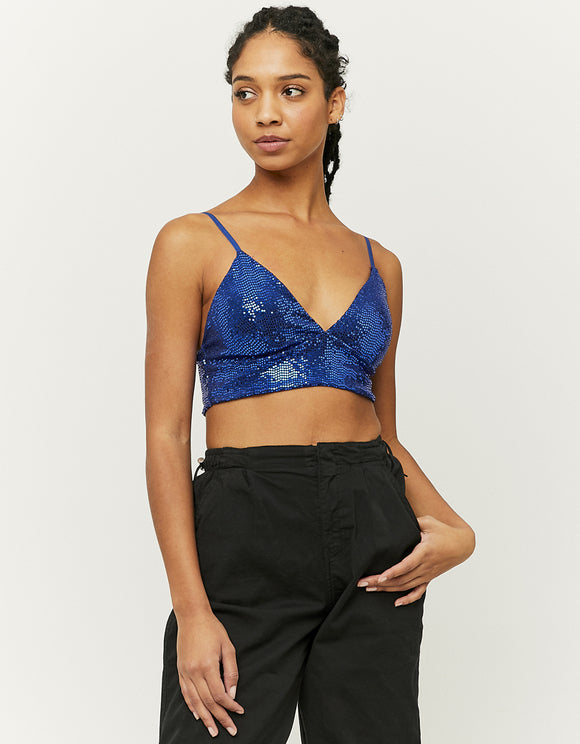 Ladies Sequin Blue Bralette-Front View