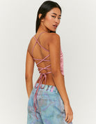Tally Weijl Cropped Pink Satin Top Pink model front view