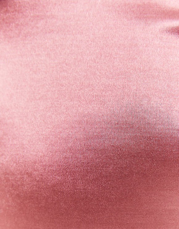 Ladies Cropped Pink Satin Top-Close Up View