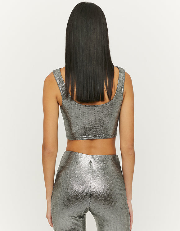 Ladies Cut Out Grey Party Top-Back View