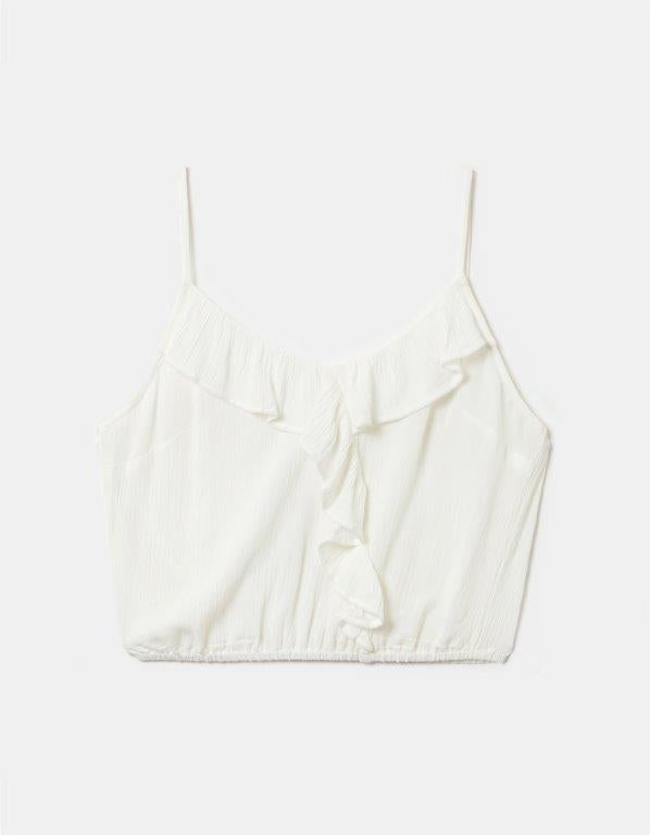 White Ruffle Crop Top - Front View
