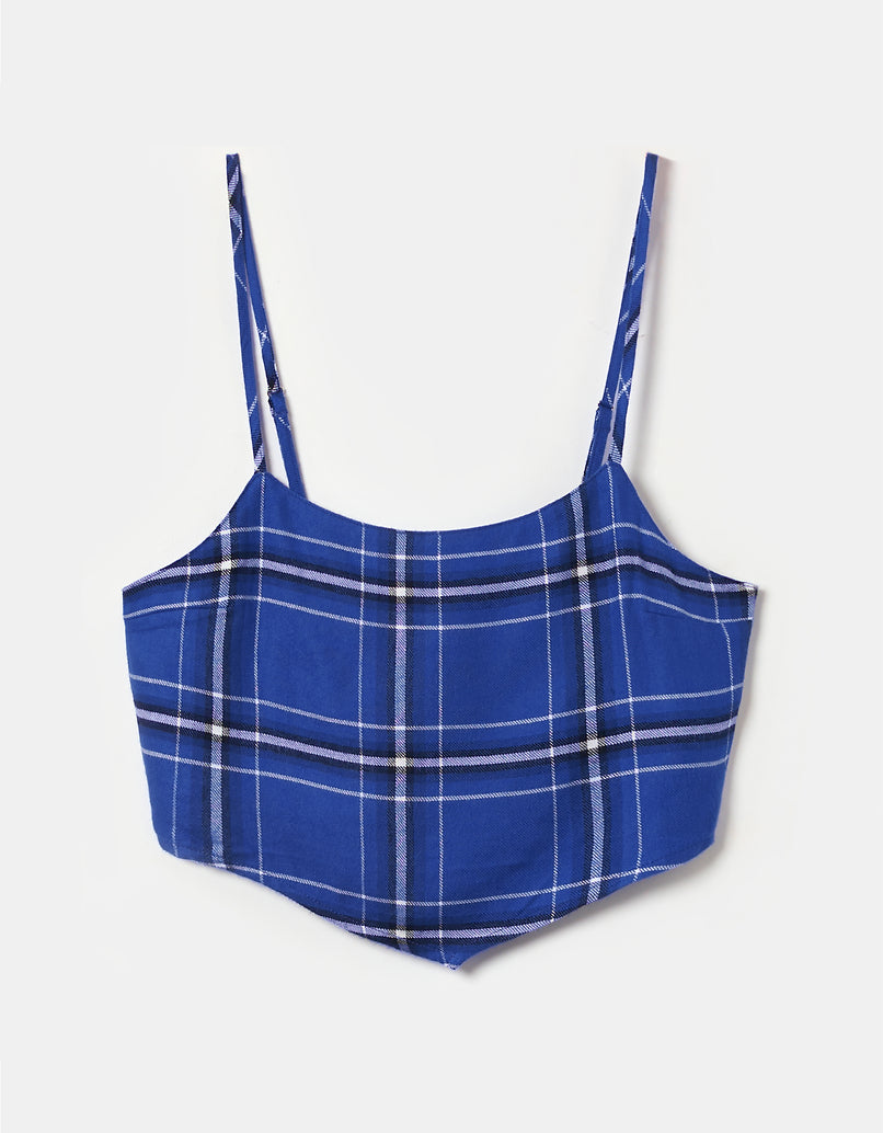 Ladies Blue Checked Crop Top-Ghost Front View