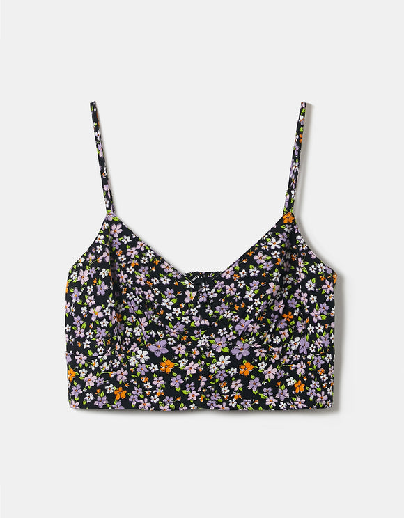Tally Weijl Black Floral Crop Top BLACK side view
